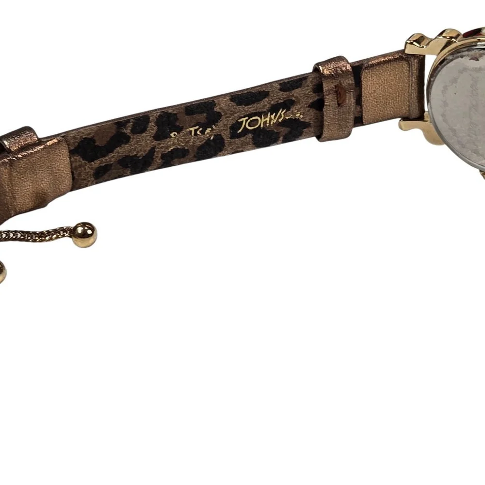 Betsey Johnson Watch Reversible Strap Goldtone Metal Brown Face Leopard Print